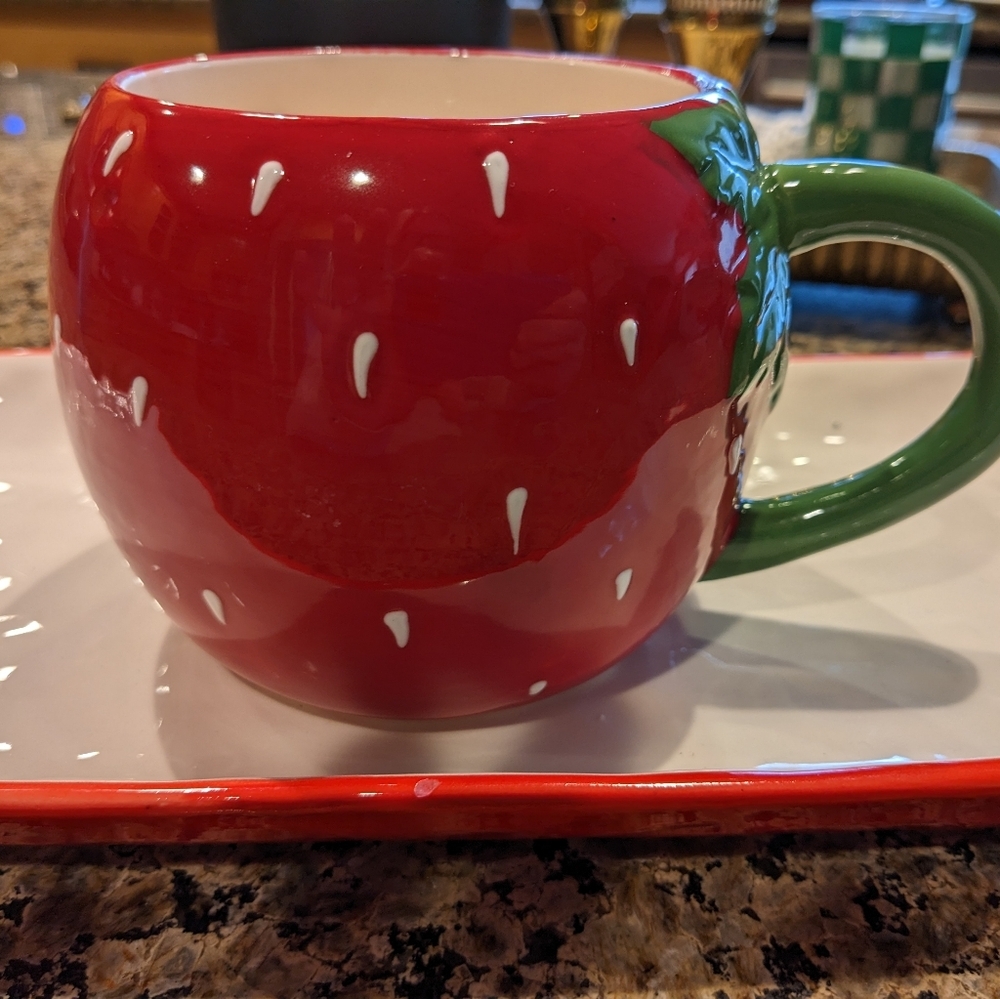 Strawberry Glazed Mug Ceramic Coffee Tea Whimsical Woodland Spring Shortcake